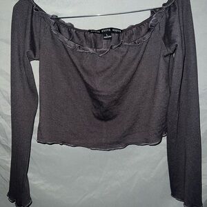 HYFVE Charcoal Ruffle Long Sleeve Blouse